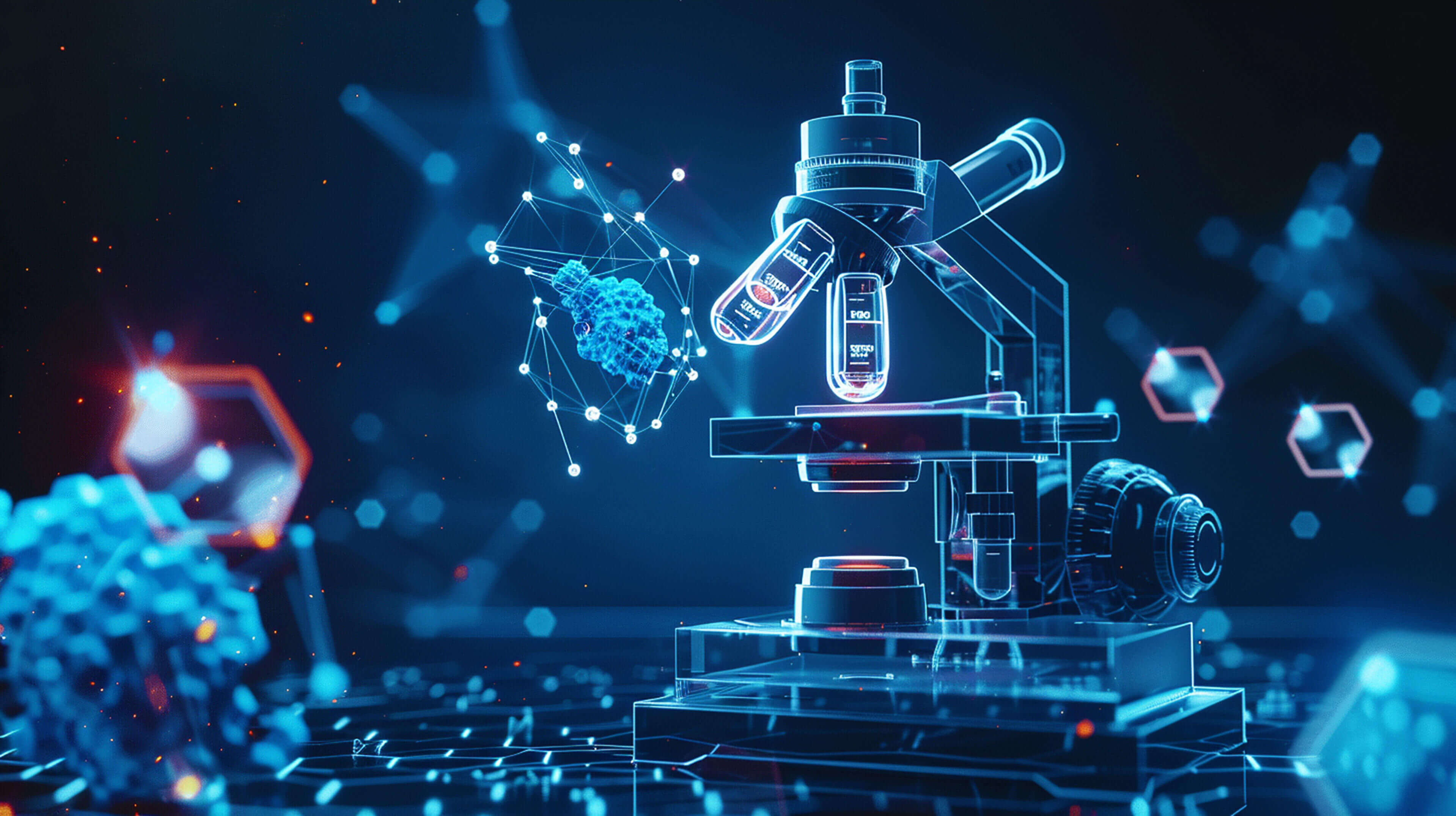 A male student is dressed in blue gloves and a blue lab coat, doing an experiment.
